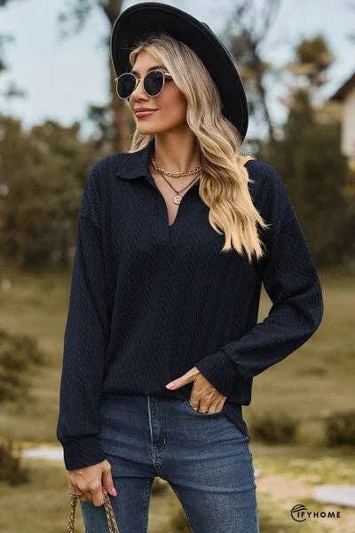 Johnny Collar Dropped Shoulder Blouse | IFYHOME