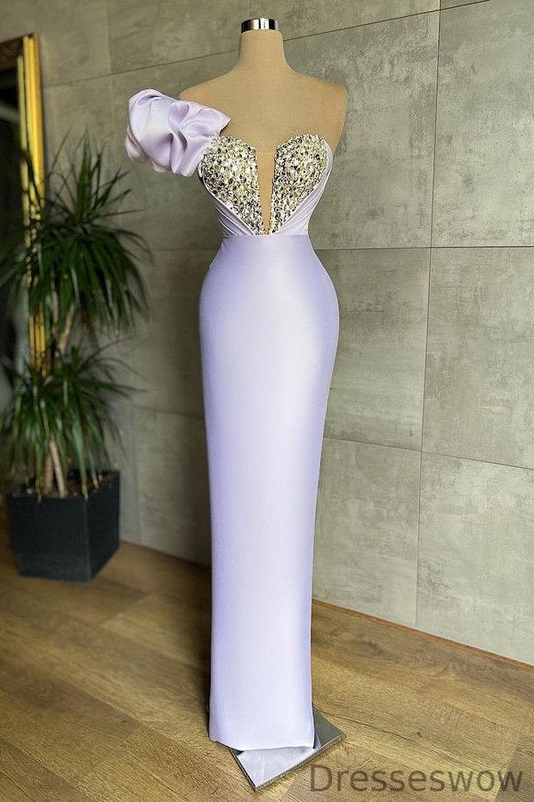 Dresseswow Light Lilac One Shoulder Prom Dress Mermaid Sweetheart With Crystals