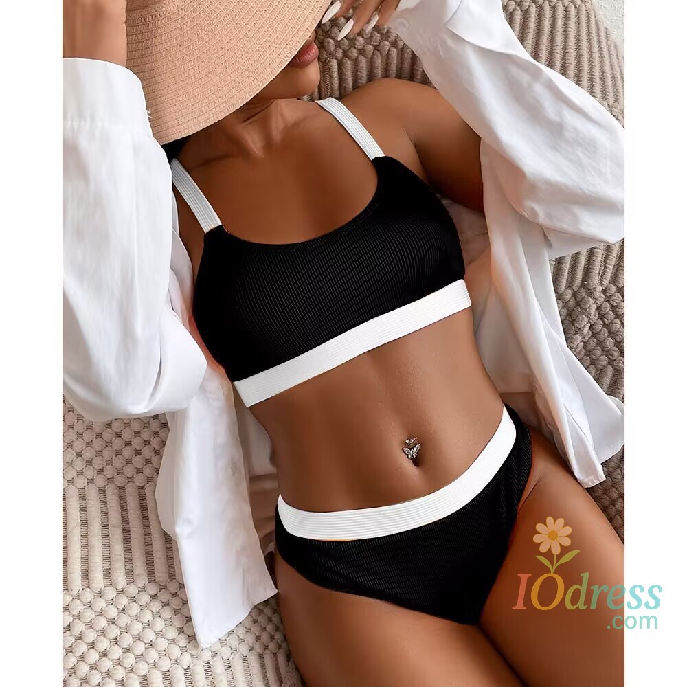 IO Dress CUPSHE Women's Bikini Set Two Piece Swimsuits High Waisted Scoop Neck Spaghetti Adjustable Straps Textured