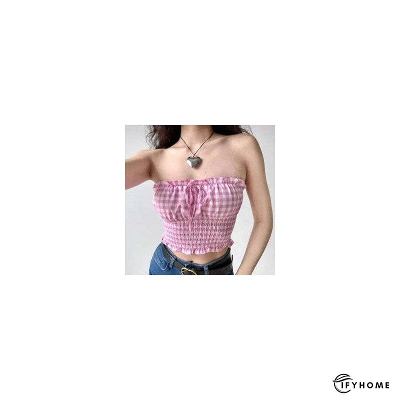 Bubble Texture Plaid Print Bustier Camisole | IFYHOME