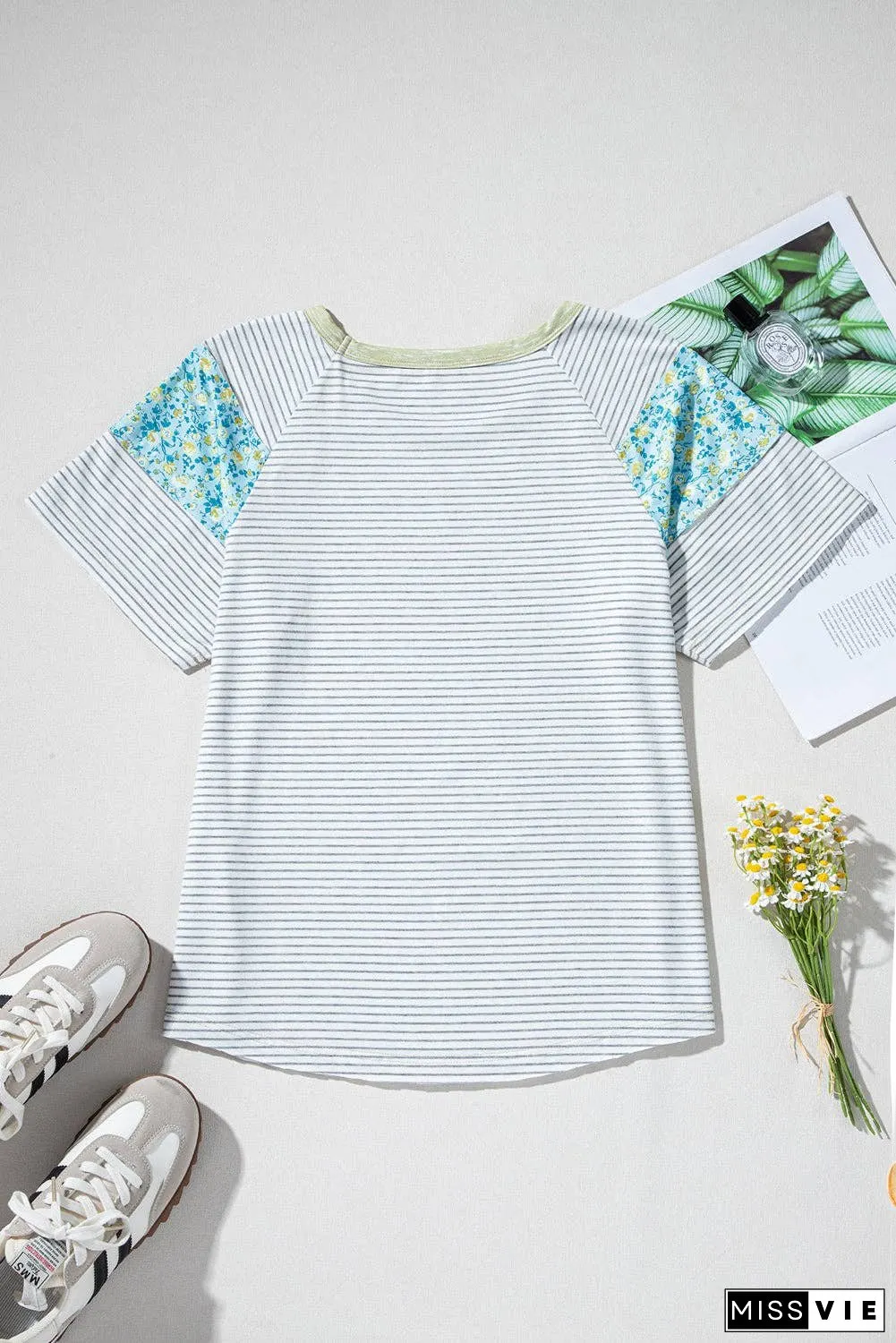 Stripe Floral Patchwork Summer Tee