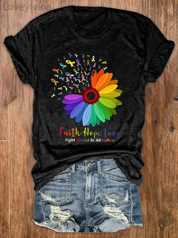 Women‘s Fight Cancer In All Colors Cancer Awareness Casual Tee