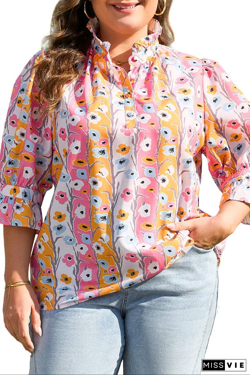 Plus Size Floral 3/4 Sleeve Spring Blouse