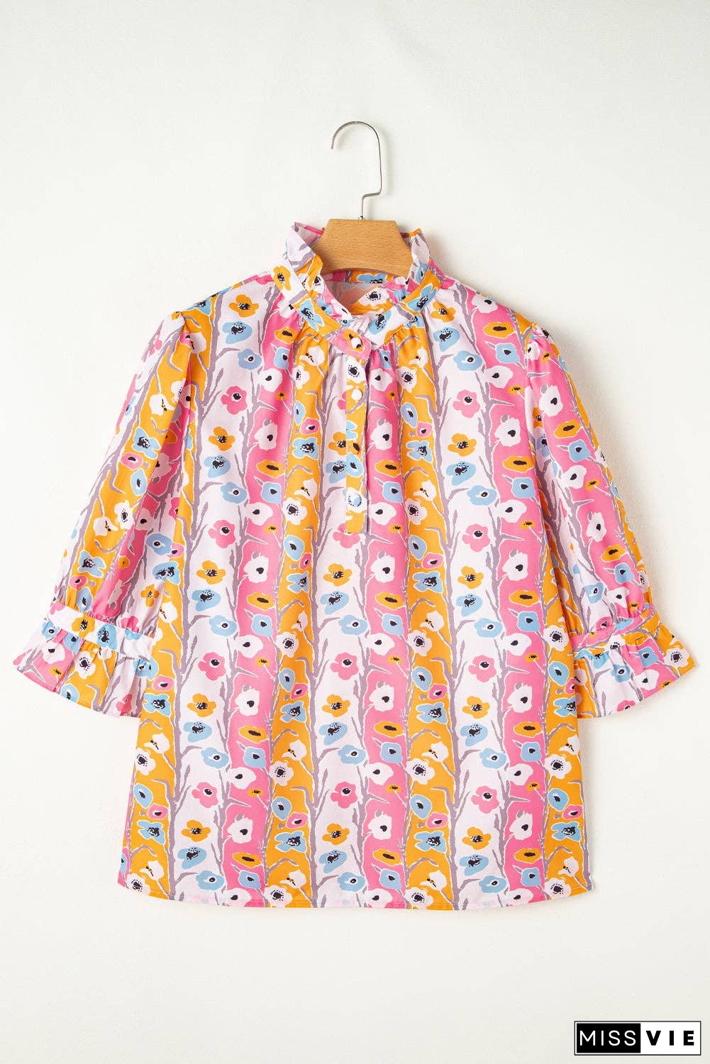 Plus Size Floral 3/4 Sleeve Spring Blouse