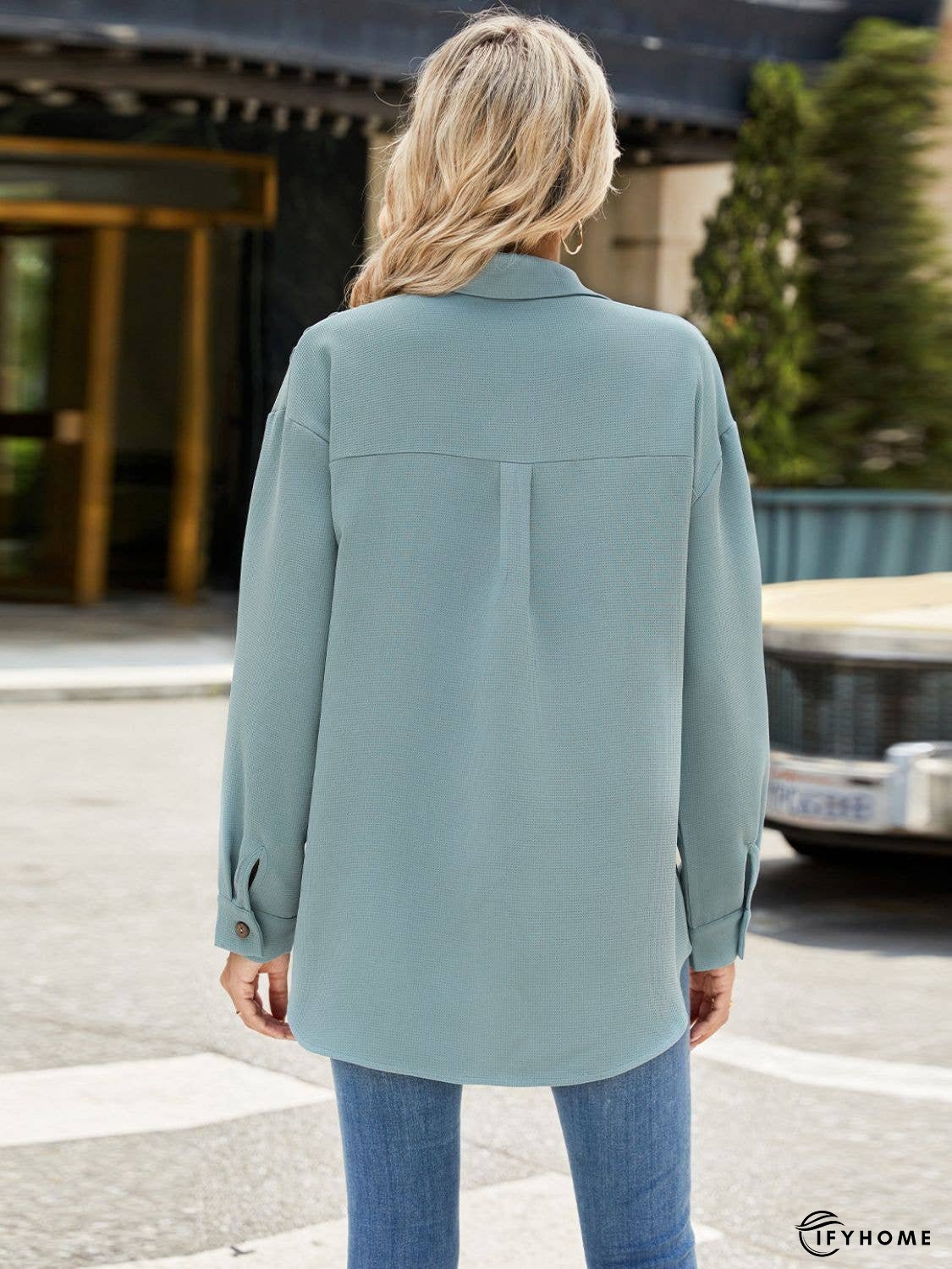 Collared Neck Long Sleeve Shirt | IFYHOME