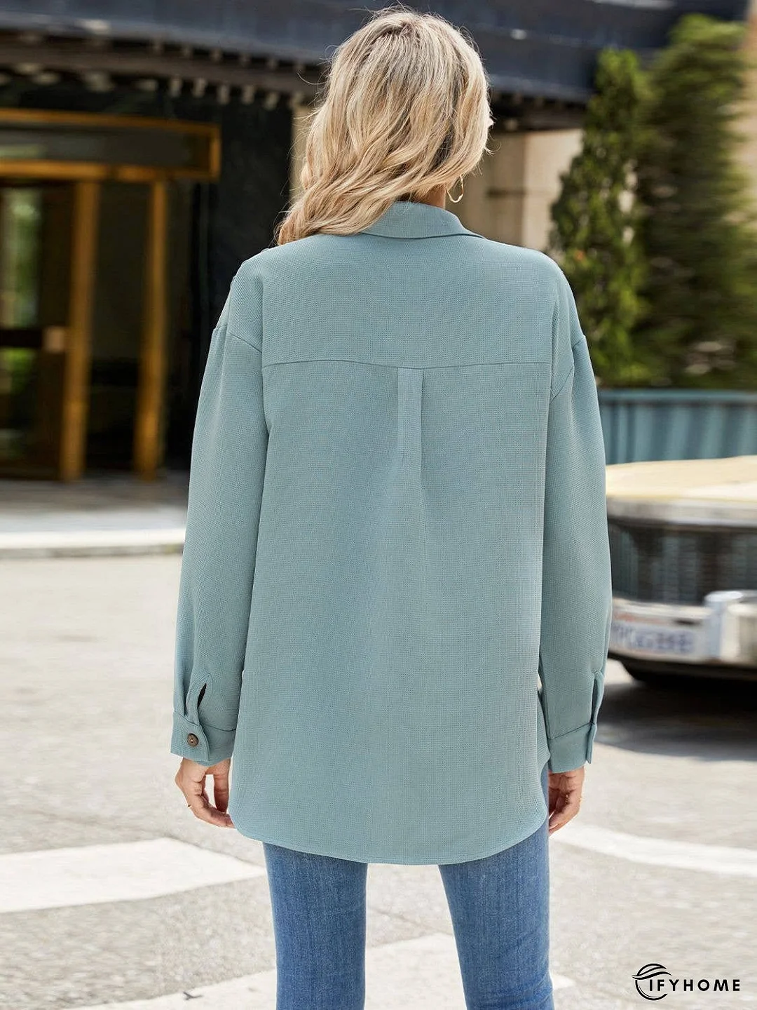 Collared Neck Long Sleeve Shirt | IFYHOME