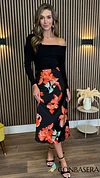 Amara Black & Red Floral Print Midi Skirt