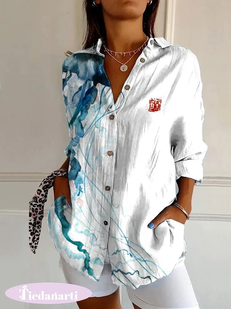 Japanese Jellyfish Print Casual Long-sleeved Shirt