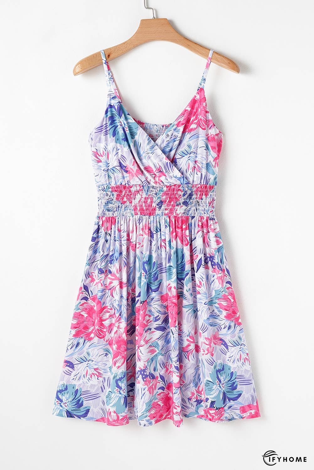 Floral Surplice Neck Shirred Waist Mini Dress | IFYHOME
