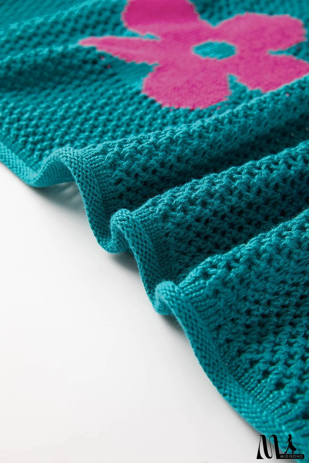 Big Flower Hollowed Knit Drop Shoulder Sweater