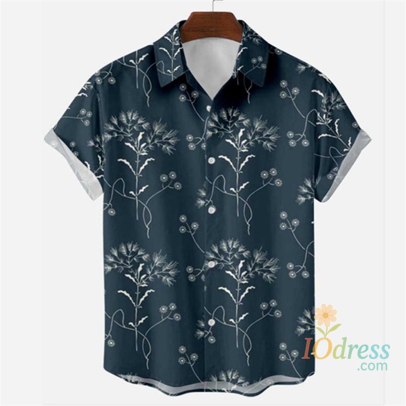 IO Menswear Popular Summer Hawaiian Shirt Men Cool 3d Printing Flower Leaves Shirts Lapel Collar Short Sleeves Button Beach Blouse Clothes