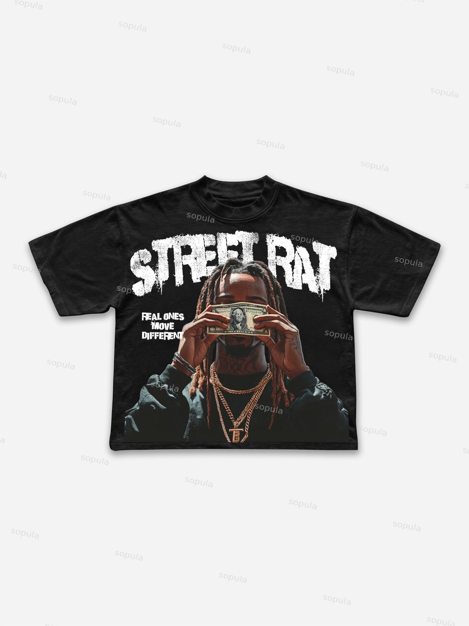 Street Gangster Money Character Graphic Cropped T-shirt