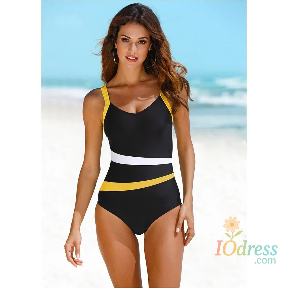 IO Dress Women Striped Swimsuit One Piece Backless Swimwear Sexy Slimming Beach Wear Summer Vintage Bathing Suits
