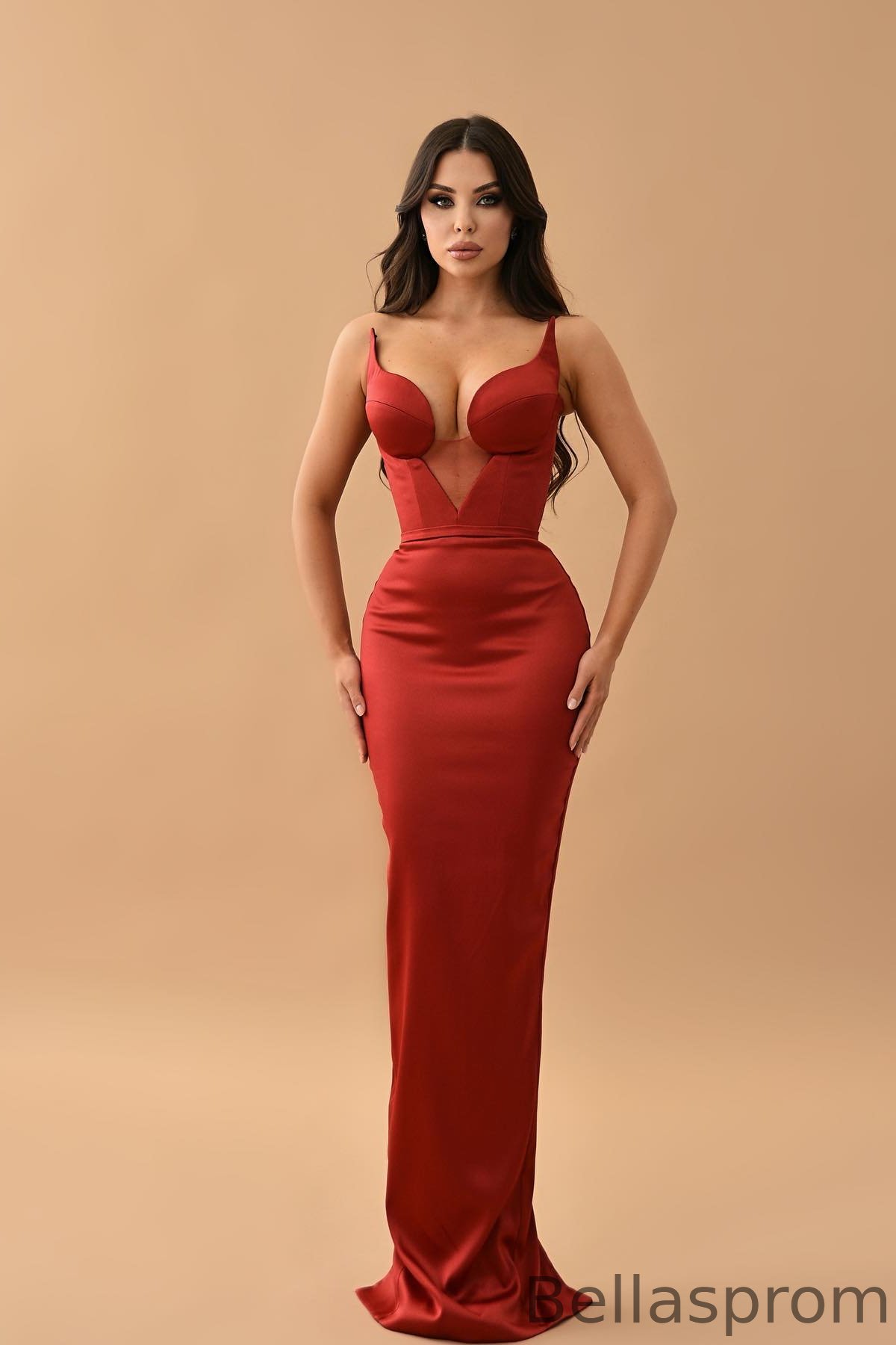 Bellasprom Rust Sweetheart Sleeveless Mermaid Prom Dress With Back Split Bellasprom