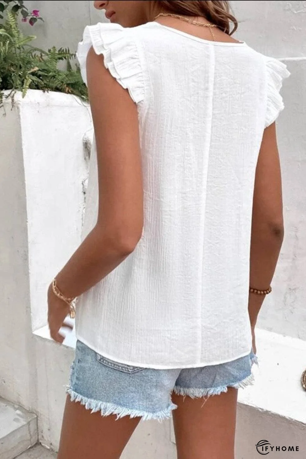 Full Size Ruffled V-Neck Cap Sleeve Blouse | IFYHOME