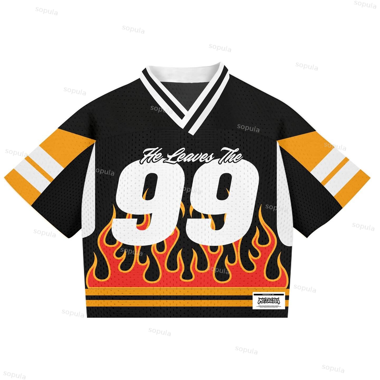 Vintage Leaves No.99 Get No.1 Flame Graphics Blokecore Blokette Cropped V-neck Jersey T-shirt