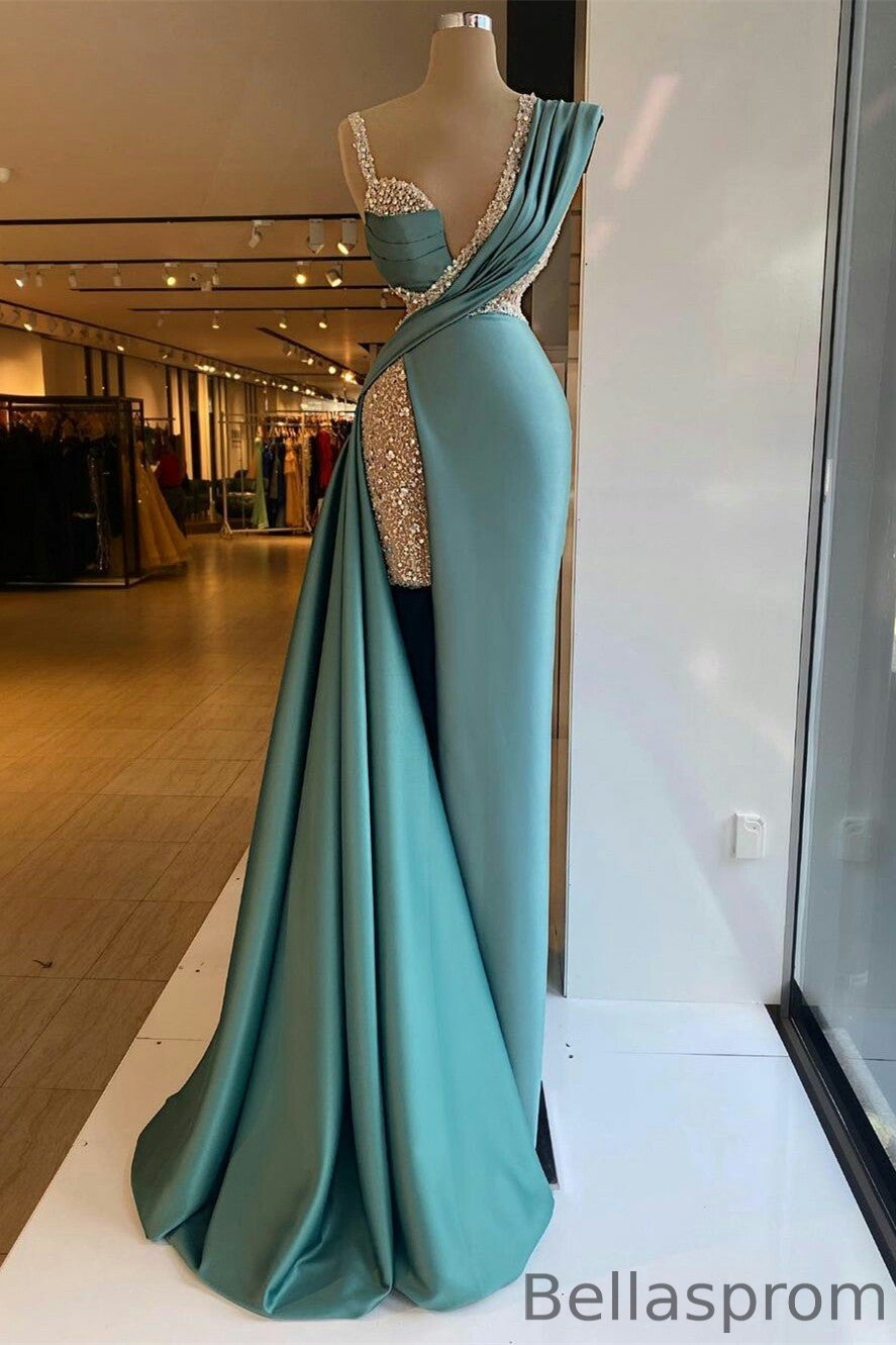 Bellasprom V-Neck Mermaid Prom Dress Sequins Beads With Split Bellasprom