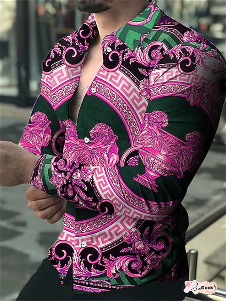 Men's Shirt Graphic Paisley Classic Collar Green Black Casual Daily Long Sleeve Clothing Apparel Fashion Designer Classic