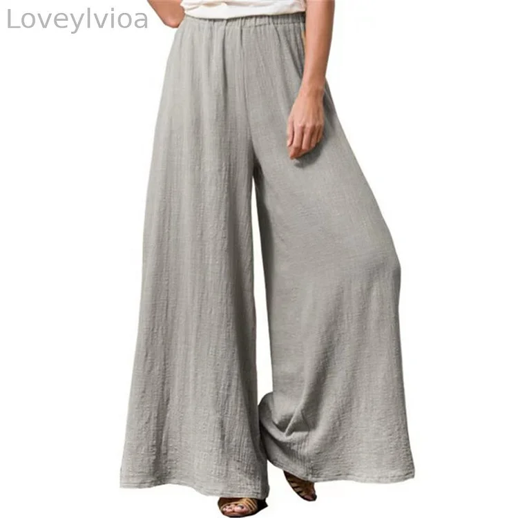 Women's Sloid Color Cotton Linen Comfy Pants