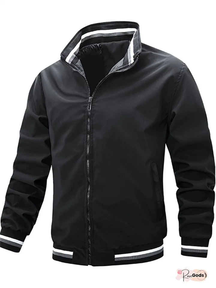 New Casual Side Seam Pockets Jacket Men's Fall Sports Color Blocking Men's Long-sleeved Jacket Men's Clothing