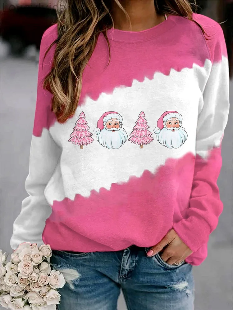 Women's Santa Christmas Christmas TreePrint Sweatshirt