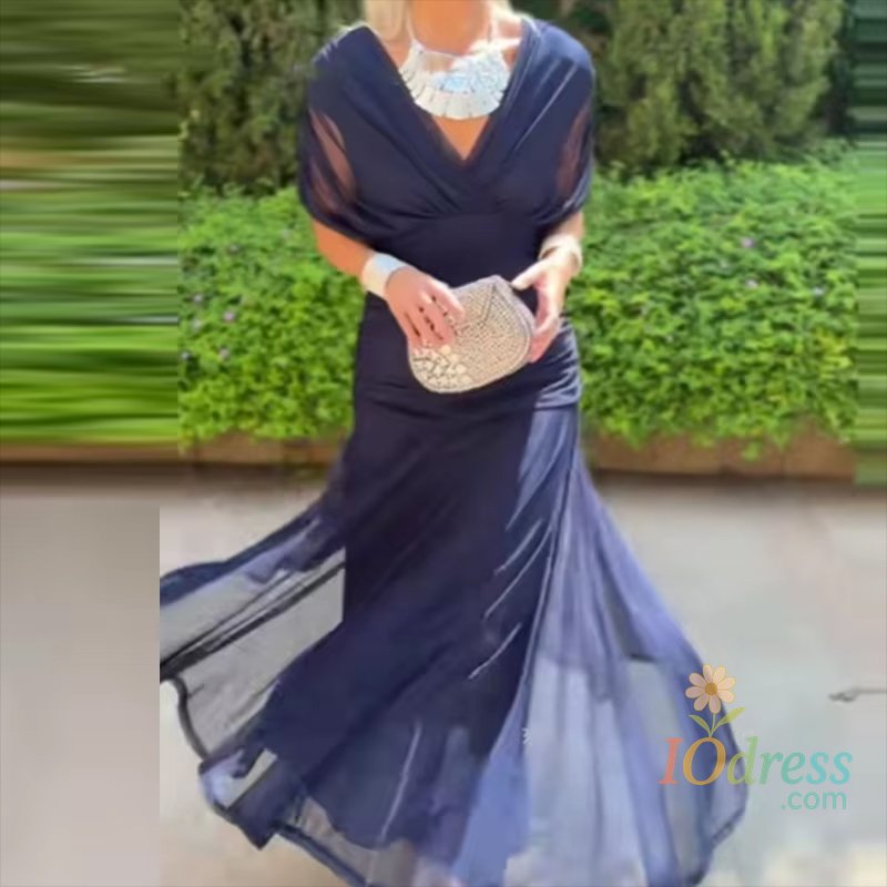 IO Dress 2025 Floral Print High Waist Pleat Party Dress Elegant Women Bat Sleeve Swing Party Dress Female Chest Low Cocktail A-Line Dress