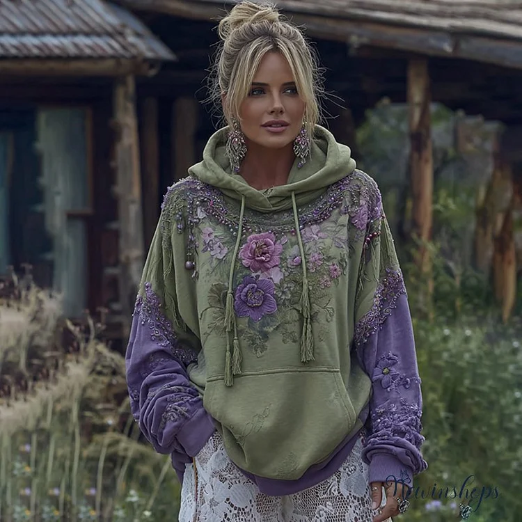 Vintage Floral Gradient Art Casual Hooded