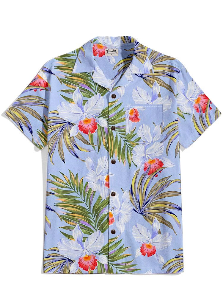 Hawaiian Plants Flowers - 100% Cotton Cuban Collar Shirt
