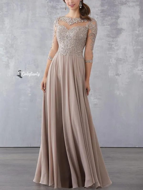 Round Neck Lace Long Sleeve Maxi Dress