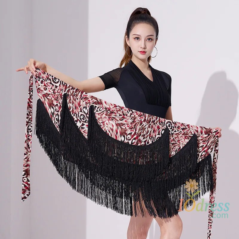 IO Dress Women Latin Dance Dress Training Suit Short Skirt Sexy Tassel Three-Layer Fringe Dance Costume Training Suit Short Skirt Black