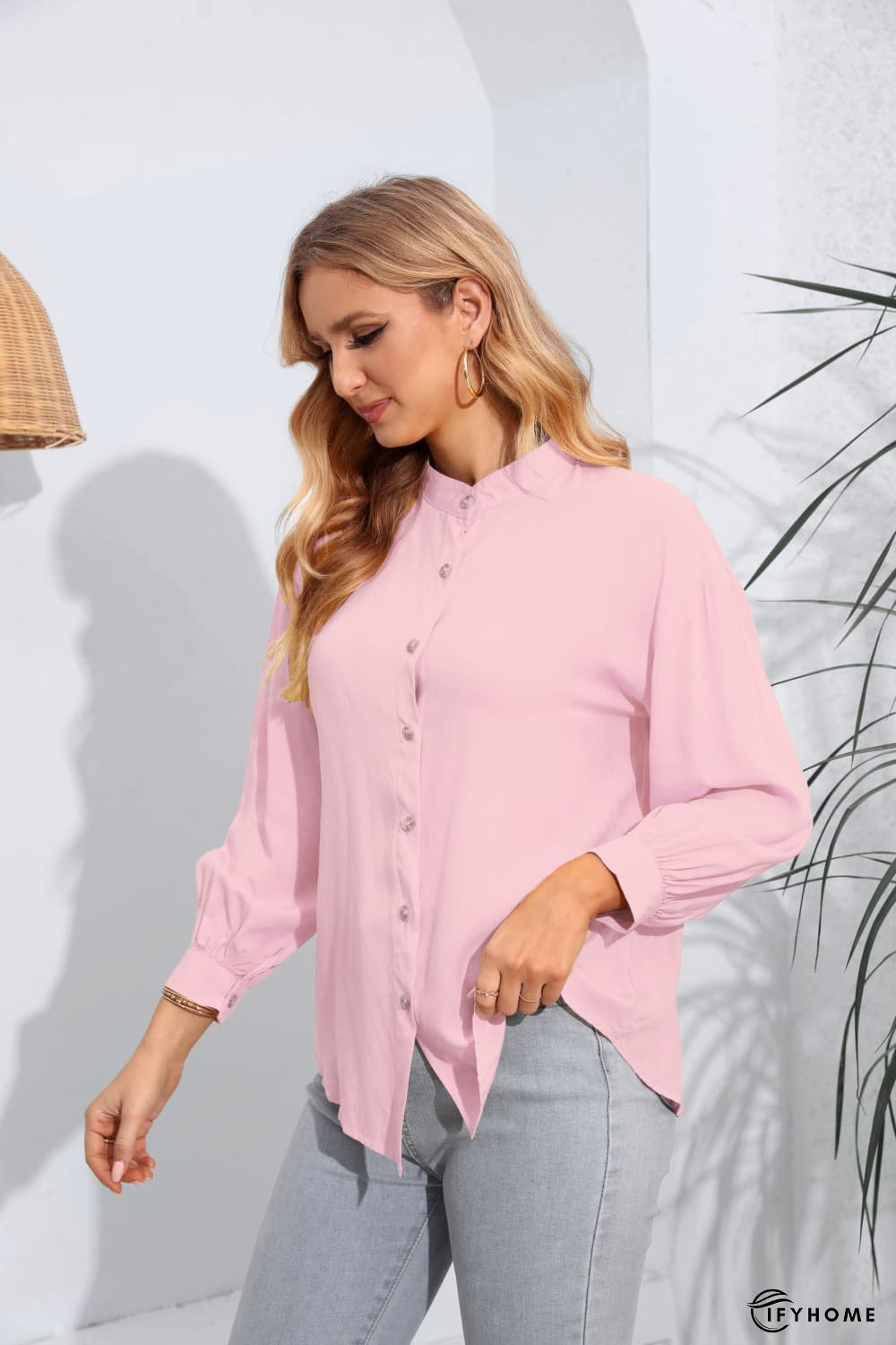 Mock Neck Buttoned Long Sleeve Shirt | IFYHOME
