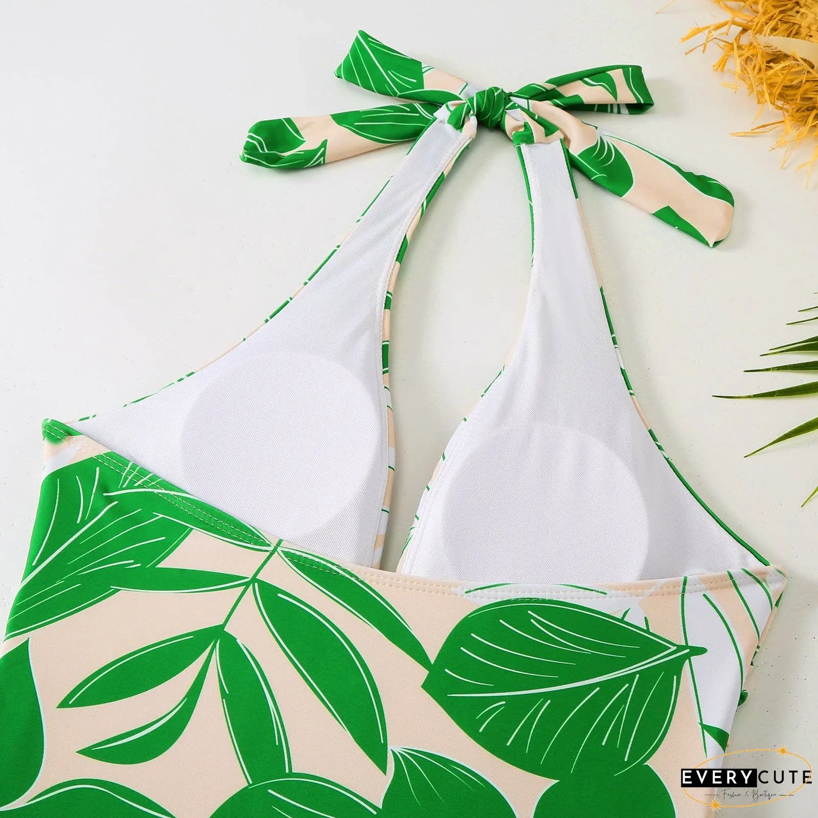 Green Floral One Piece Swimwear with Cover Y166