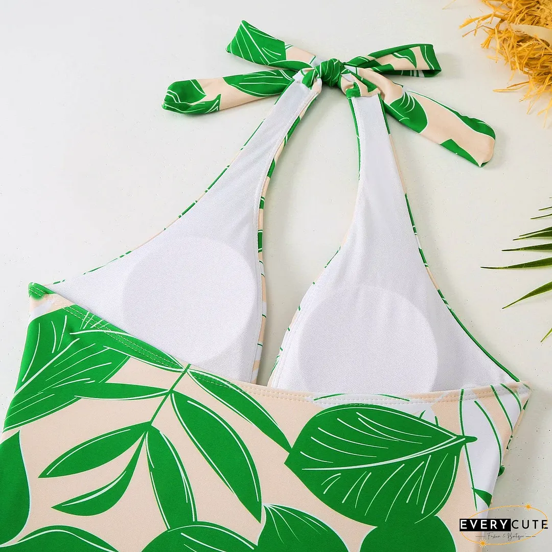 Green Floral One Piece Swimwear with Cover Y166