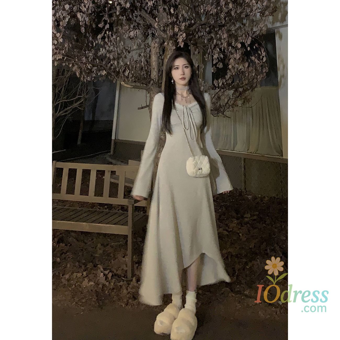 IO Dress French Sweet Spicy Style Long-sleeved Slim Dress for Women's Temperament Design Waist-hugging Long Skirt Autumn Winter