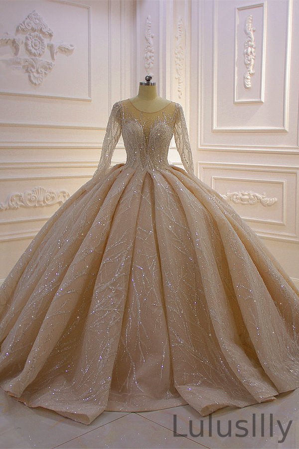 Amazing Bateau Long Sleeves Long Ball Gown Wedding Dress With Ruffles - lulusllly