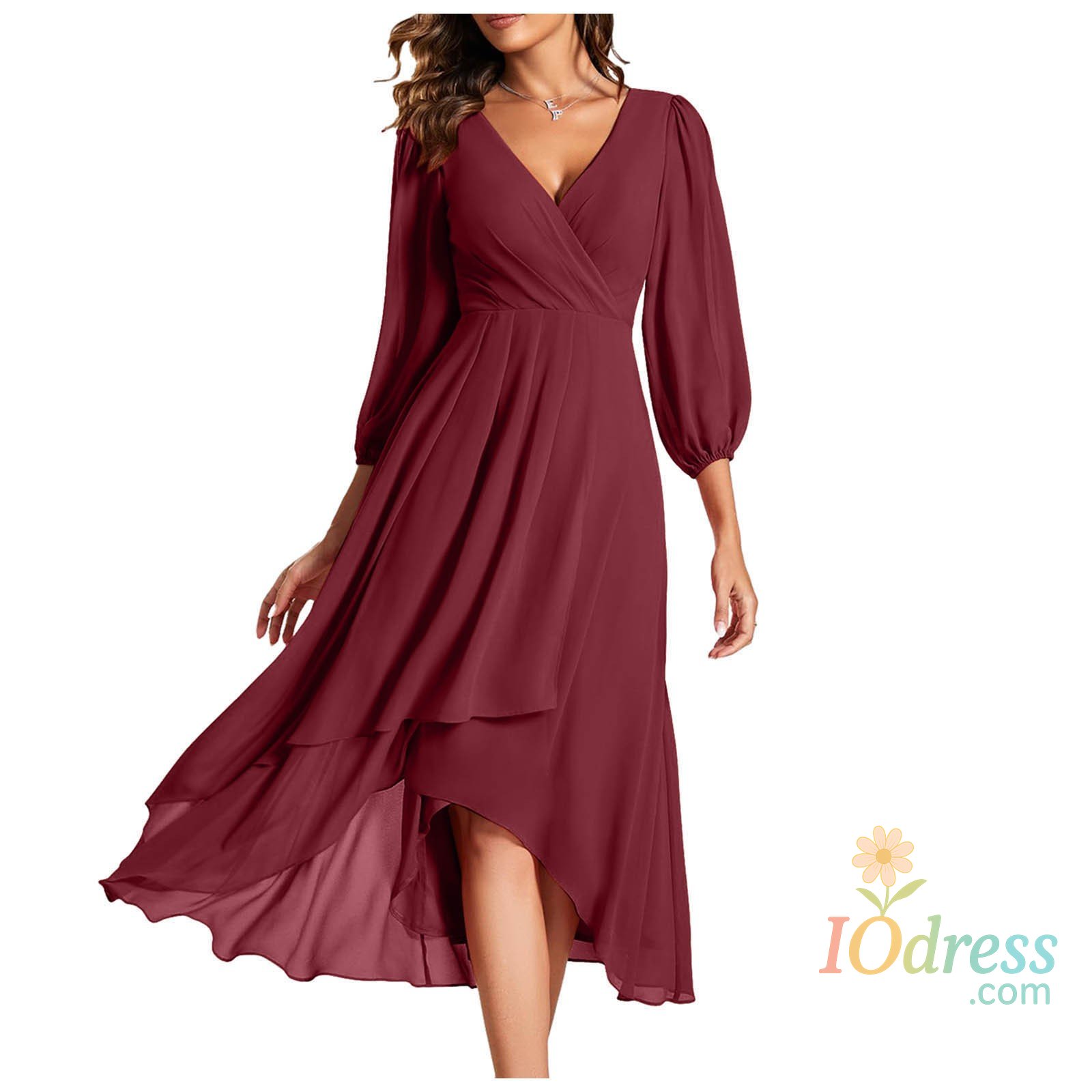 IO Dress Elegant Evening Dress Long Sleeves Pleated Ruffles Knee-Length 2024 Ever Pretty Of Chiffon Navy Blue Wedding Guest Dresses IO Dress Store