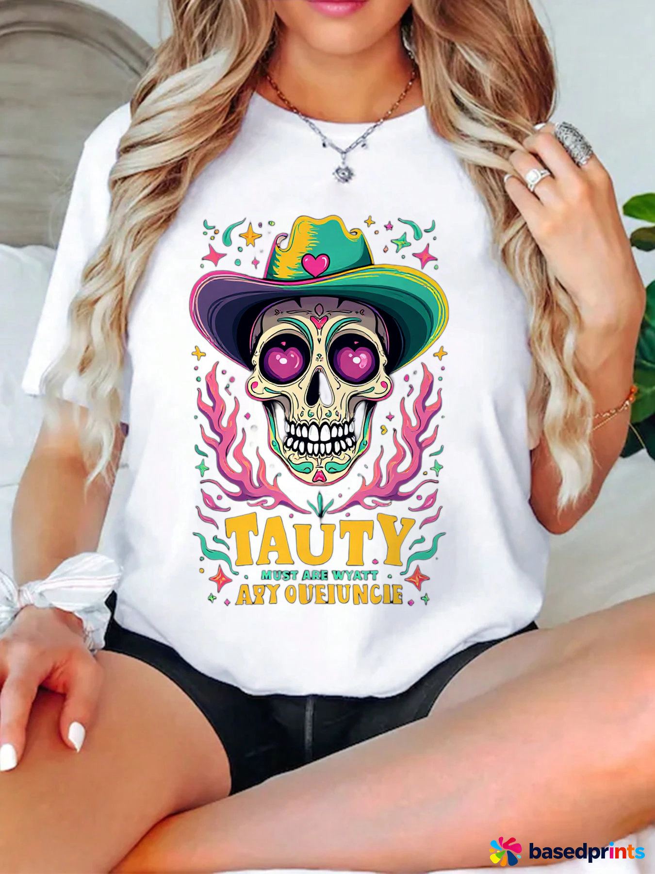 Colorful Skull T-Shirt Women's Casual Short Sleeve T-Shirts