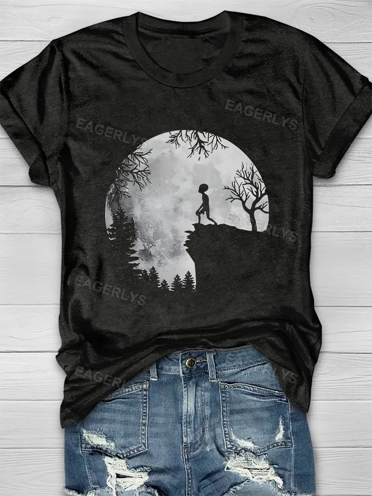 Eagerlys Alien Under The Moon Print T-shirt Eagerlys