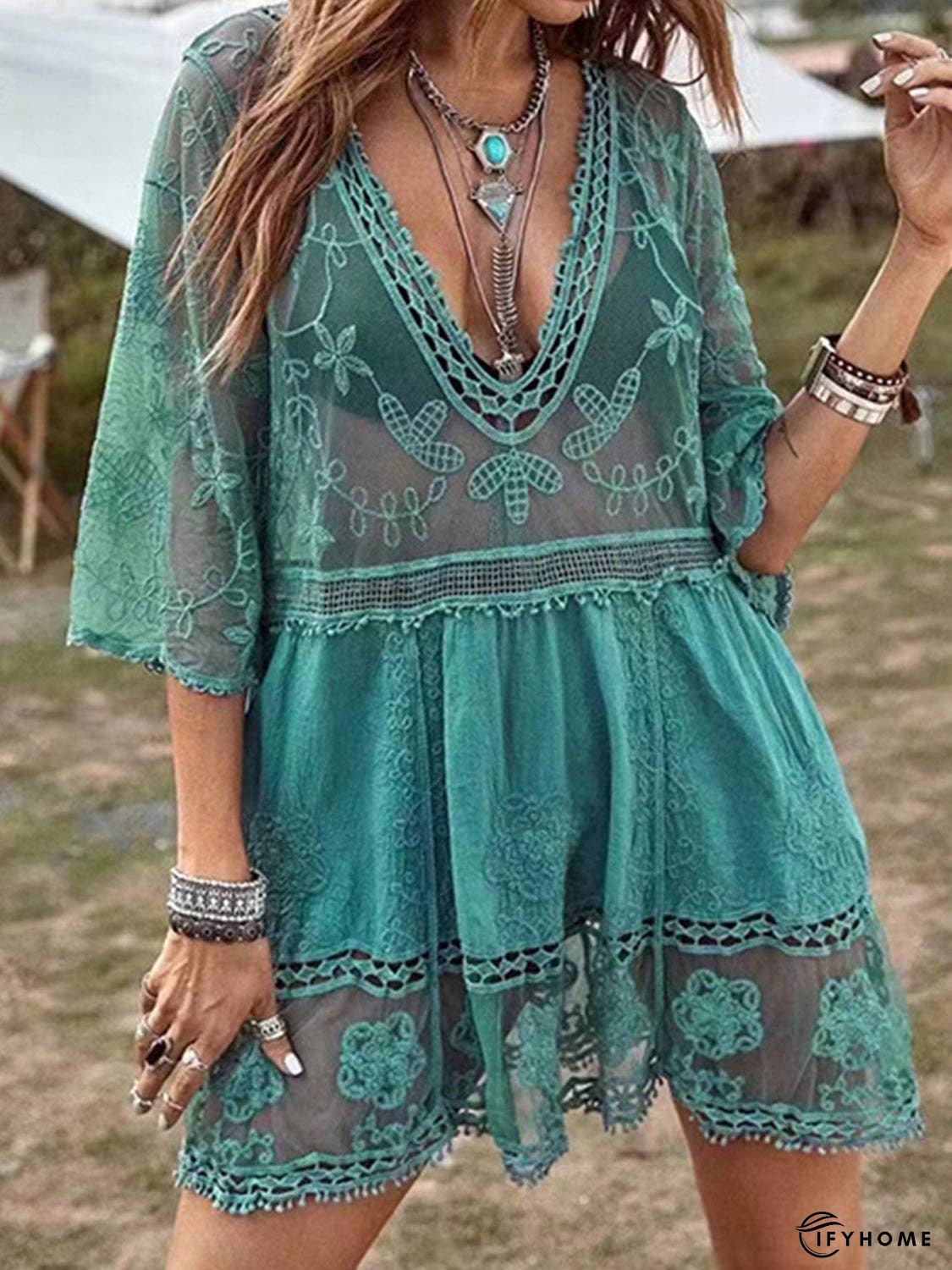 Lace Detail Plunge Cover-Up Dress | IFYHOME