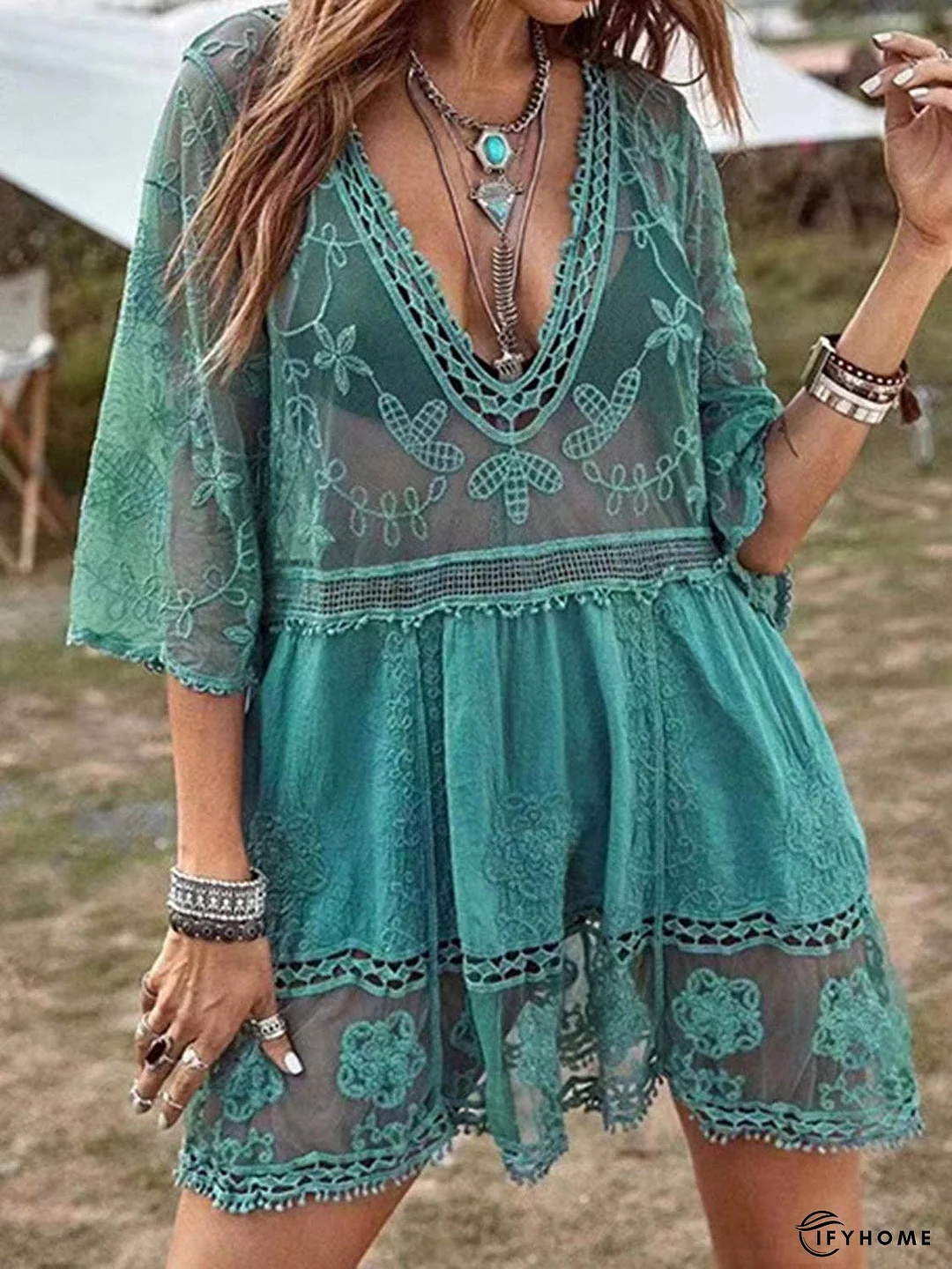 Lace Detail Plunge Cover-Up Dress | IFYHOME