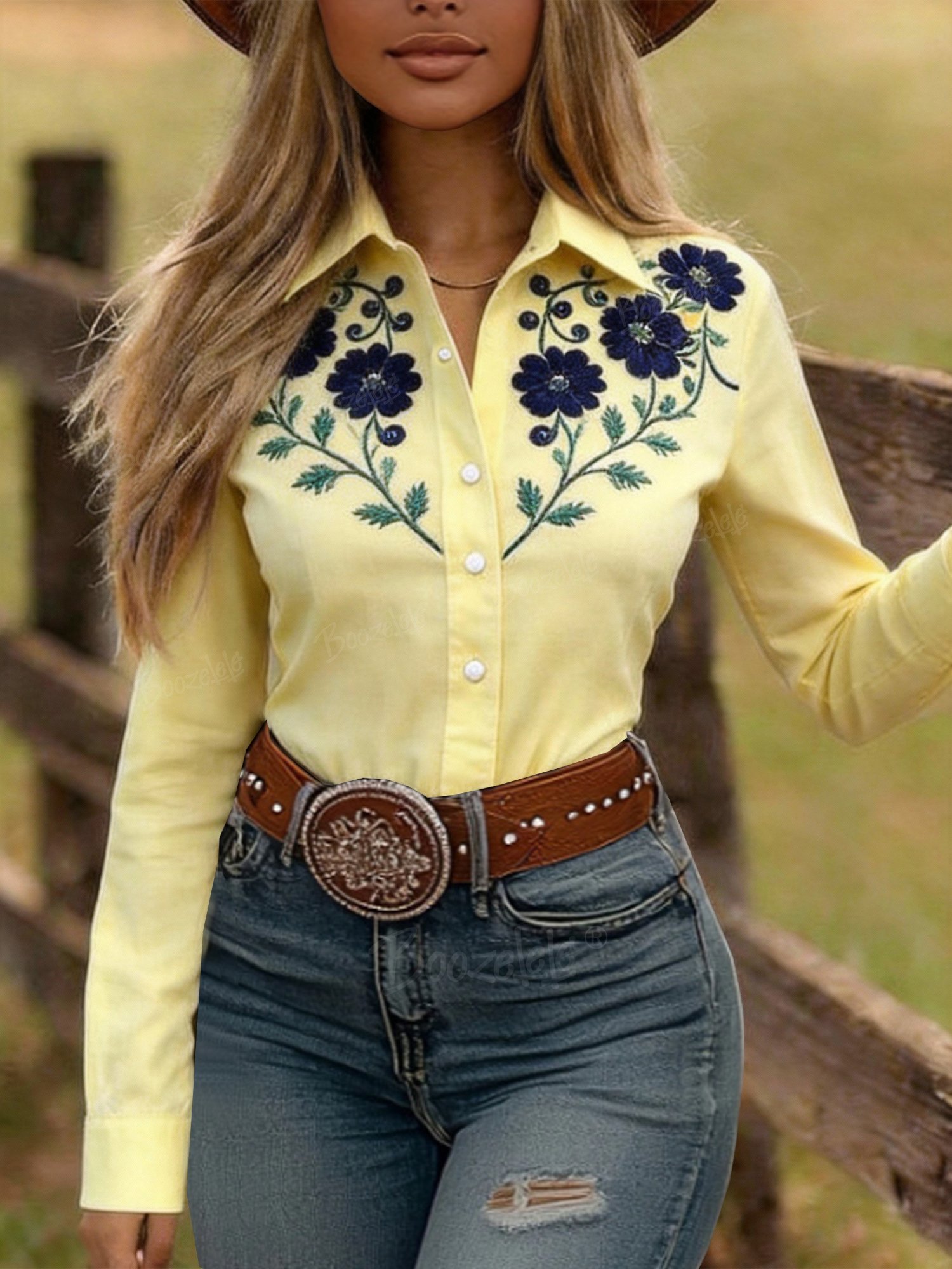 Western-Style Vintage Floral Print Cowgirl Shirt &ndash; 100% Cotton Shirt