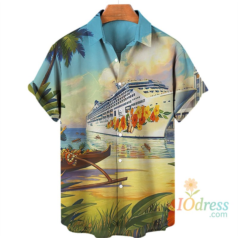 IO Menswear Tropical Palm 3d Print Hawaiian Shirt For Men Summer Beach Street Short Sleeves Tops Harajuku Holiday Lapel Button Loose Blouse