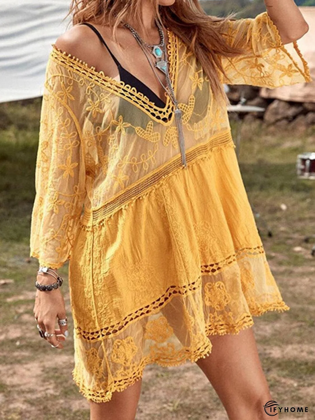 Lace Detail Plunge Cover-Up Dress | IFYHOME