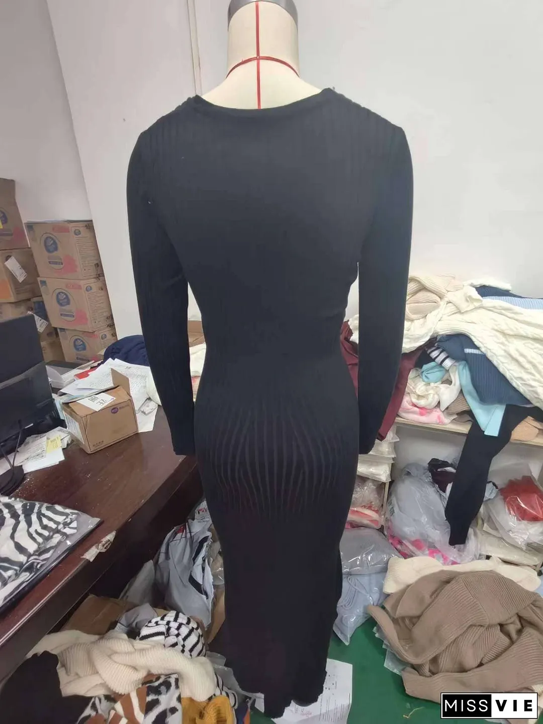 Sexy Spice Long Sleeve Twist Pleated Long Dress