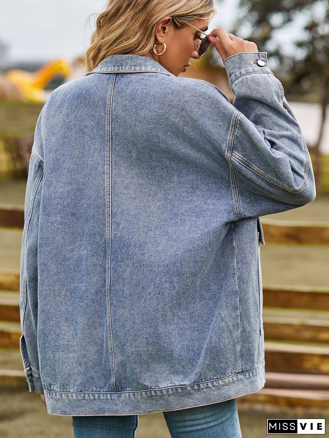 Dropped Shoulder Denim Jacket with Pockets