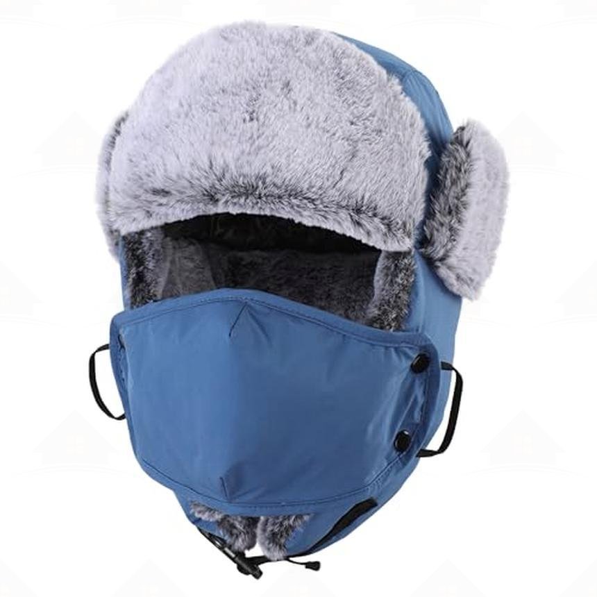 Home Prefer Trapper Hat for Men Women Faux Fur Lined Winter Hat with Face Mask Water Repellent Cold Weater Outdoor Hat