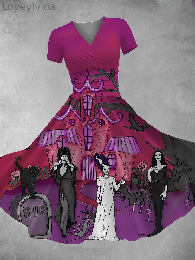 Women's Halloween Ghoul Gang Print Maxi Dress