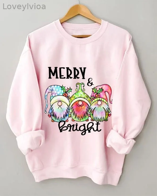Women's   Gnomes Merry Christmas&Bright Print Sweatshirt