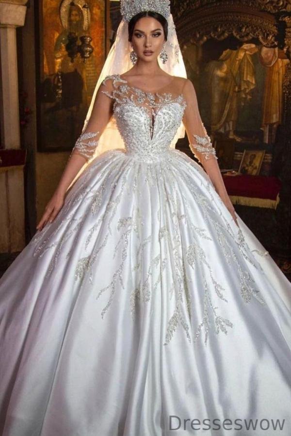Dresseswow Gorgeous Long Sweetheart Wedding Dress With Sleeves