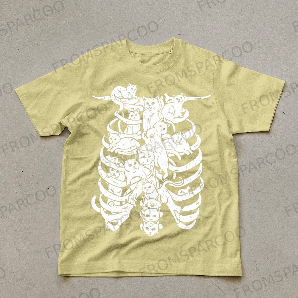 Cat And Skeleton Unisex Prints T-Shirt